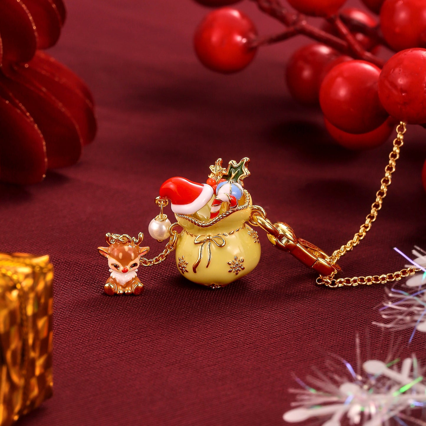 Christmas Reindeer Gift Bag Necklace