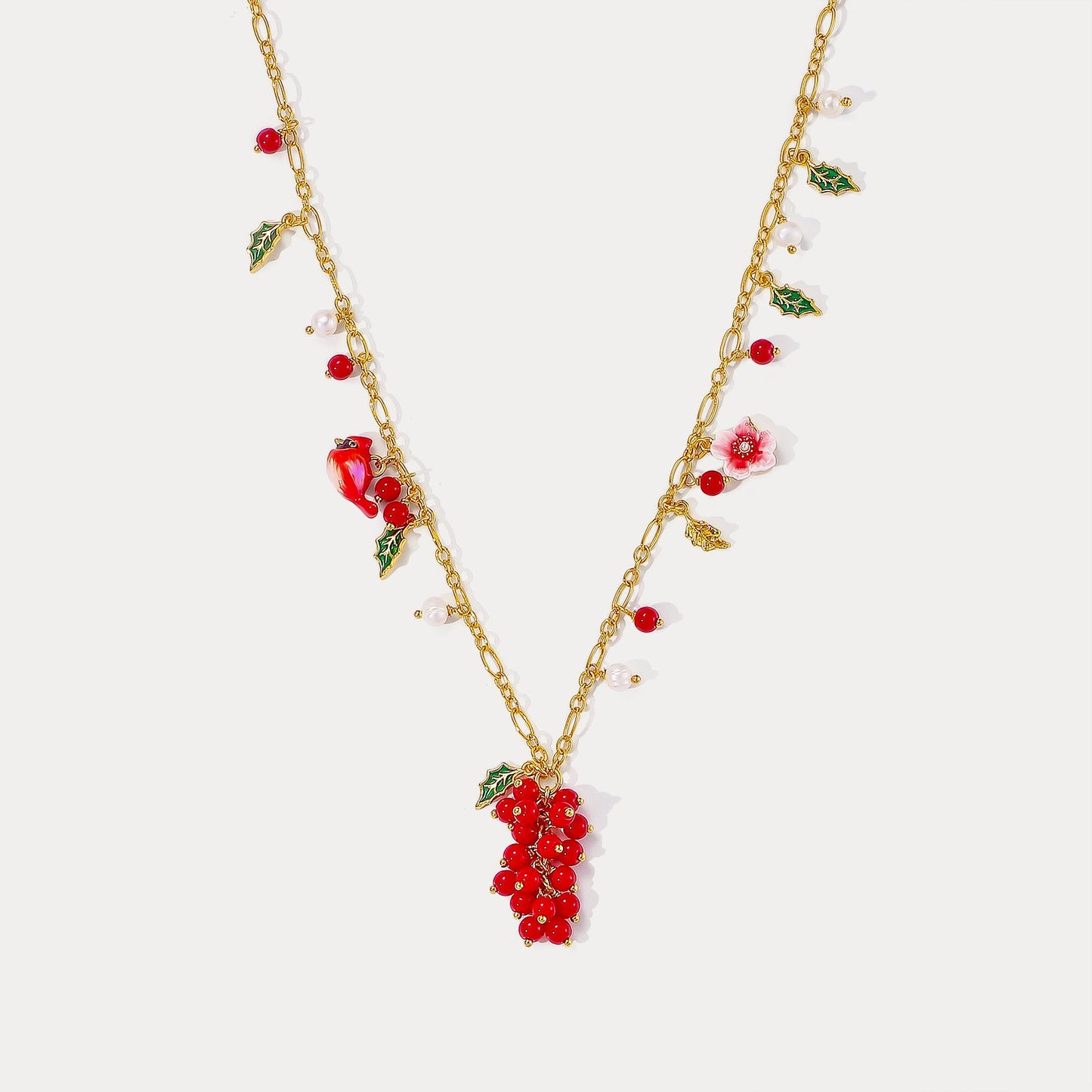 Cranberry & Cardinals Charm Necklace