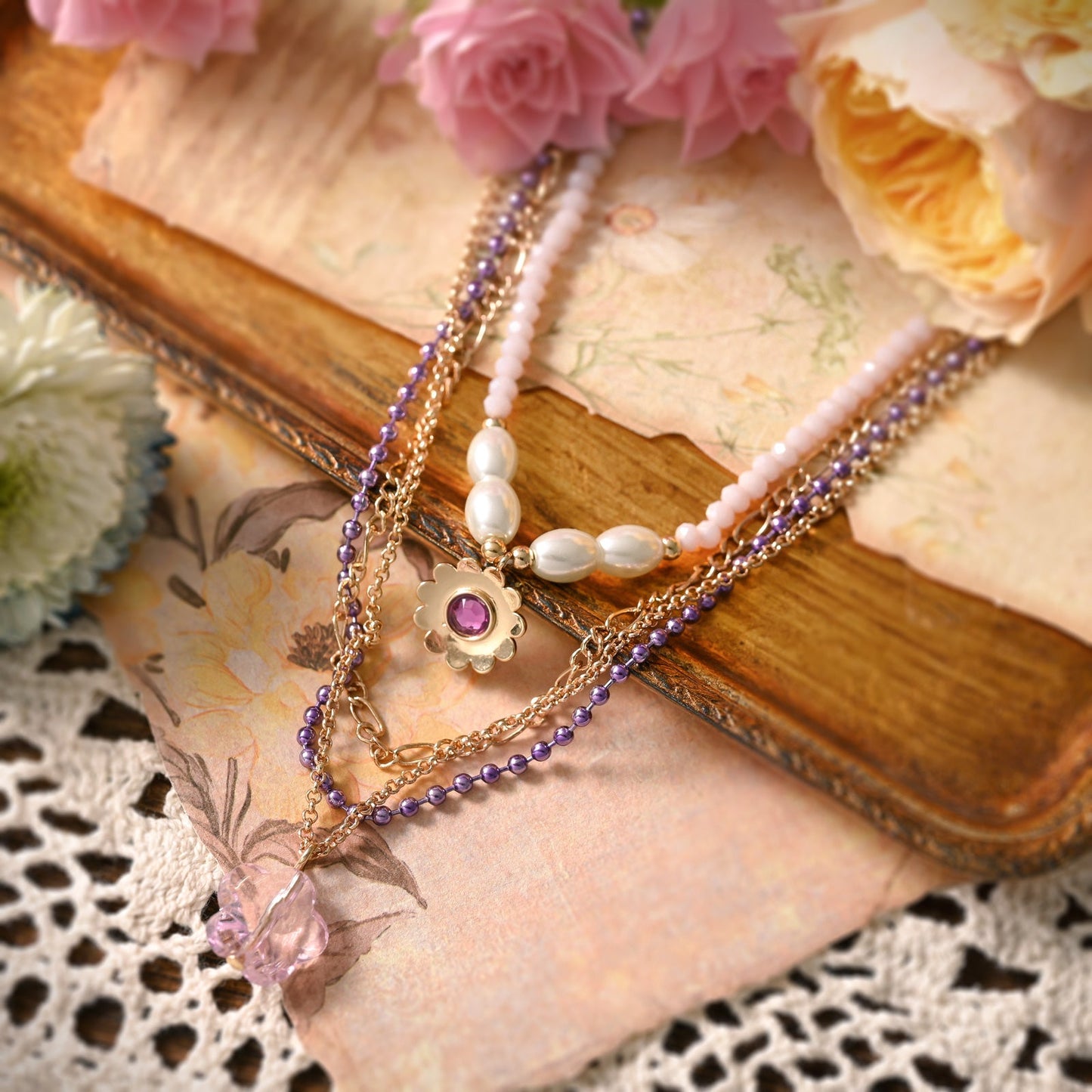 Lavender Layered Beads Necklace