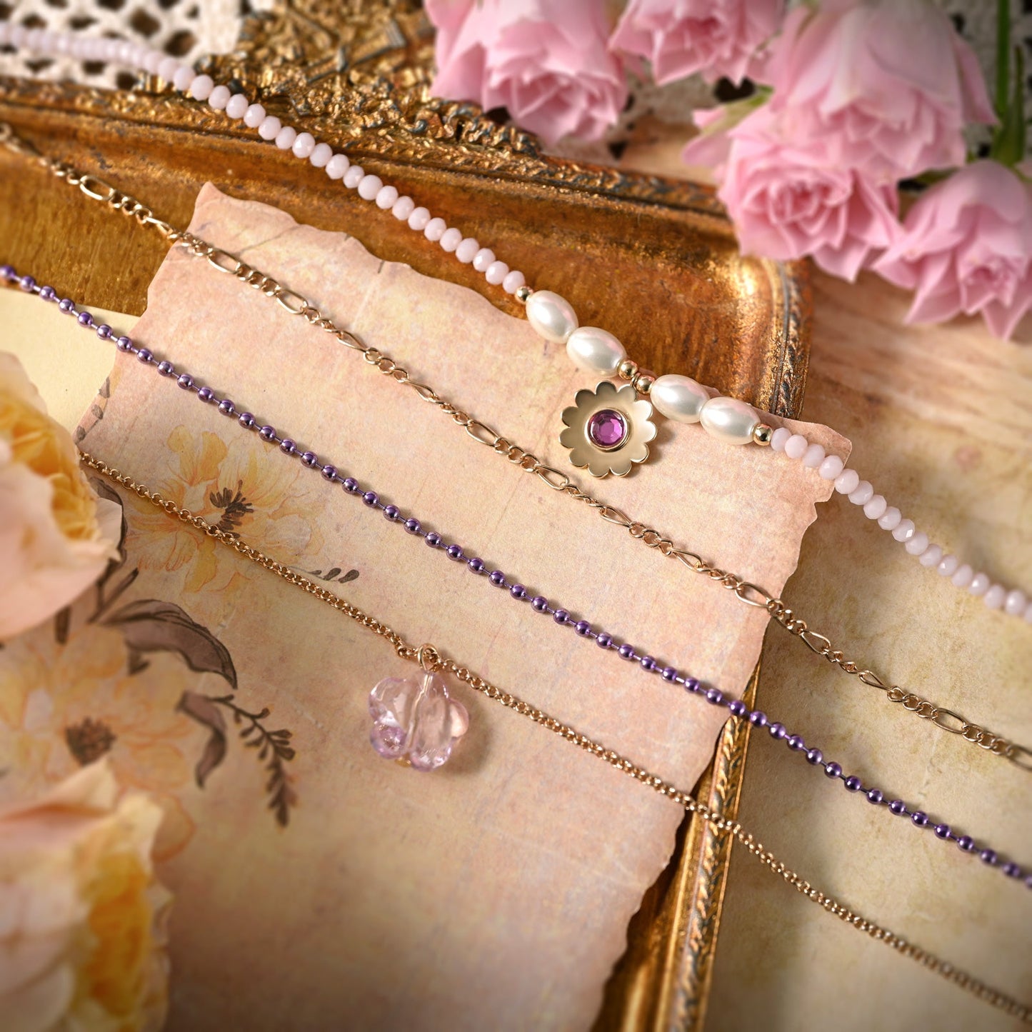 Lavender Layered Beads Necklace