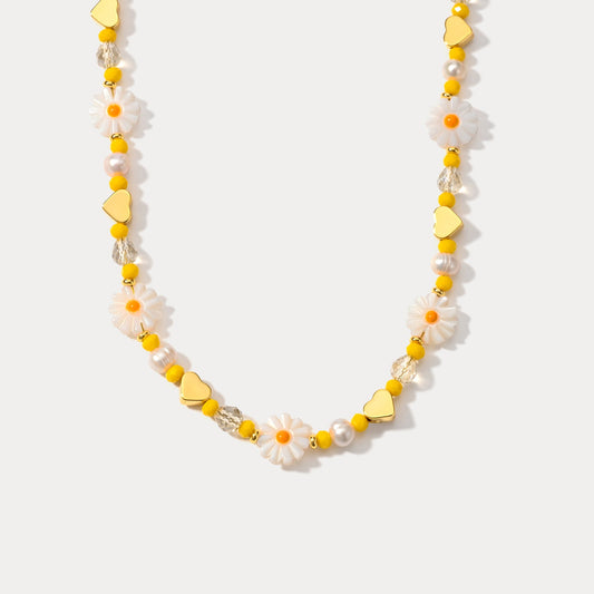Boho Daisy Flower Beaded Necklace