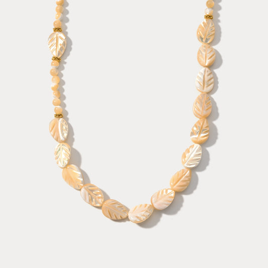 Carved Mother of Pearl Leaf Bead Necklace