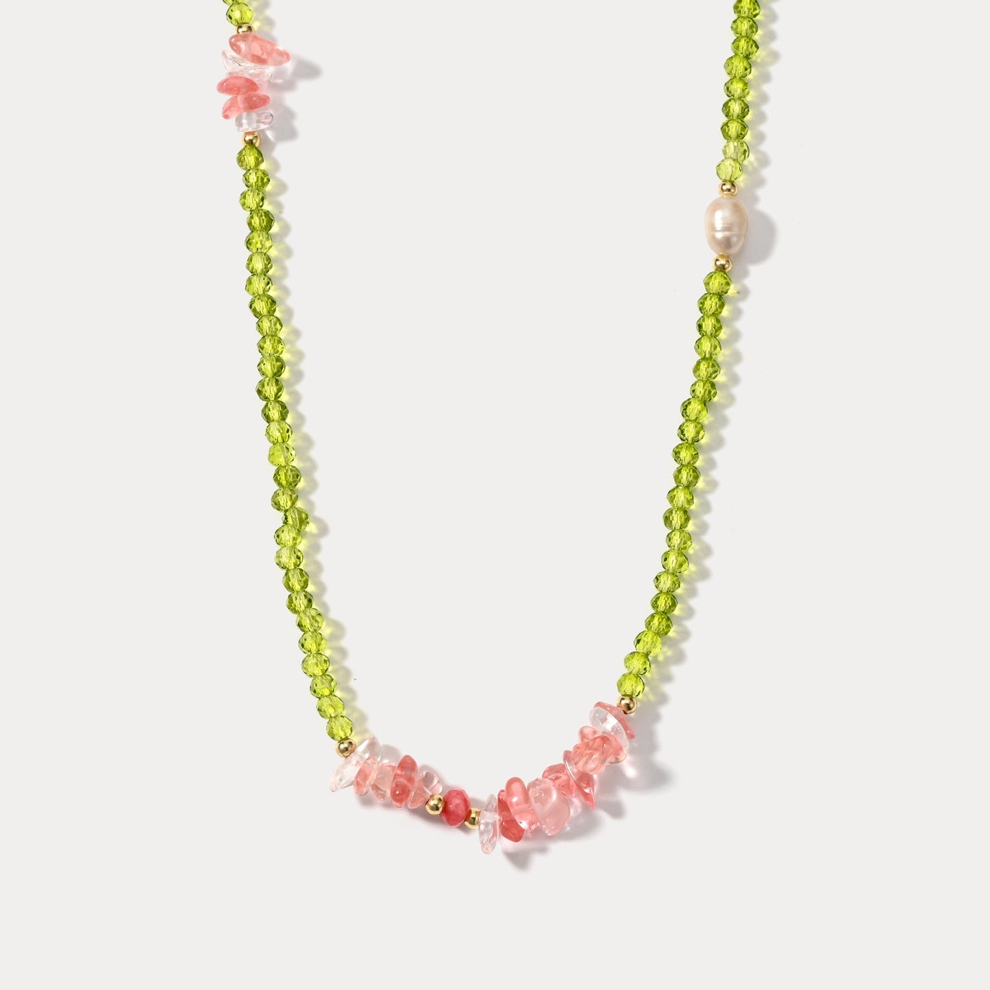 Rose Quartz and Peridot Beaded Necklace