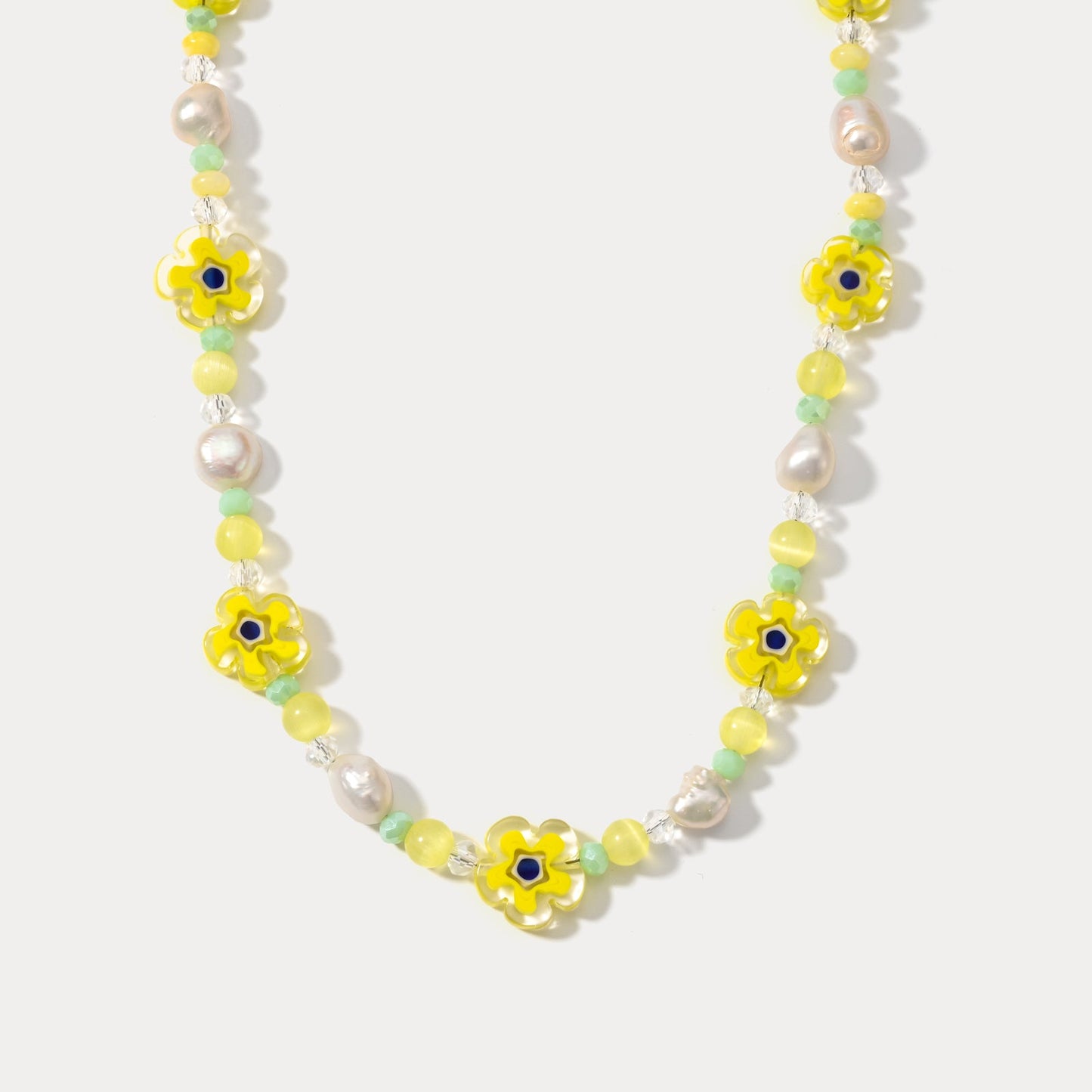 Pearl Yellow Flower Beaded Necklace