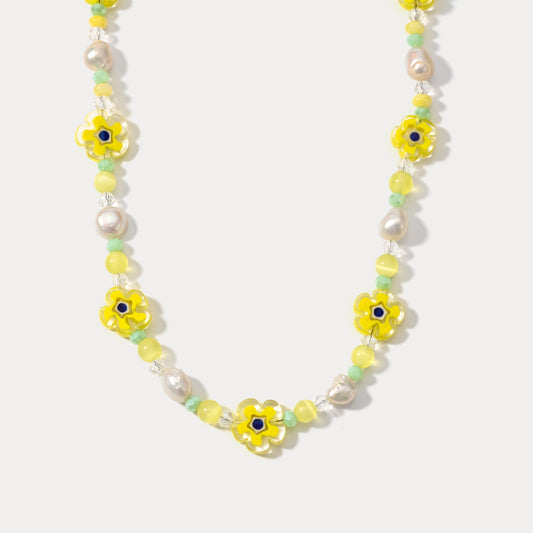 Pearl Yellow Flower Beaded Necklace