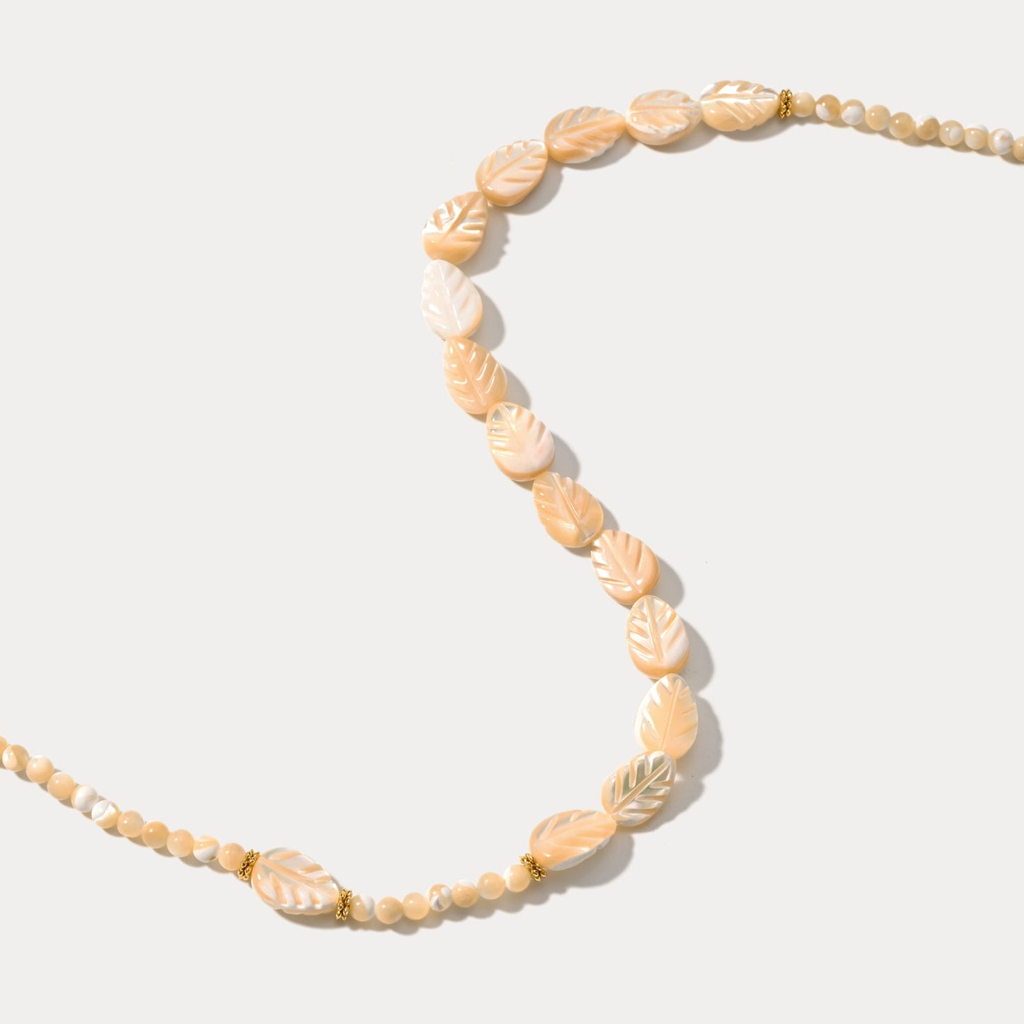 Carved Mother of Pearl Leaf Bead Necklace