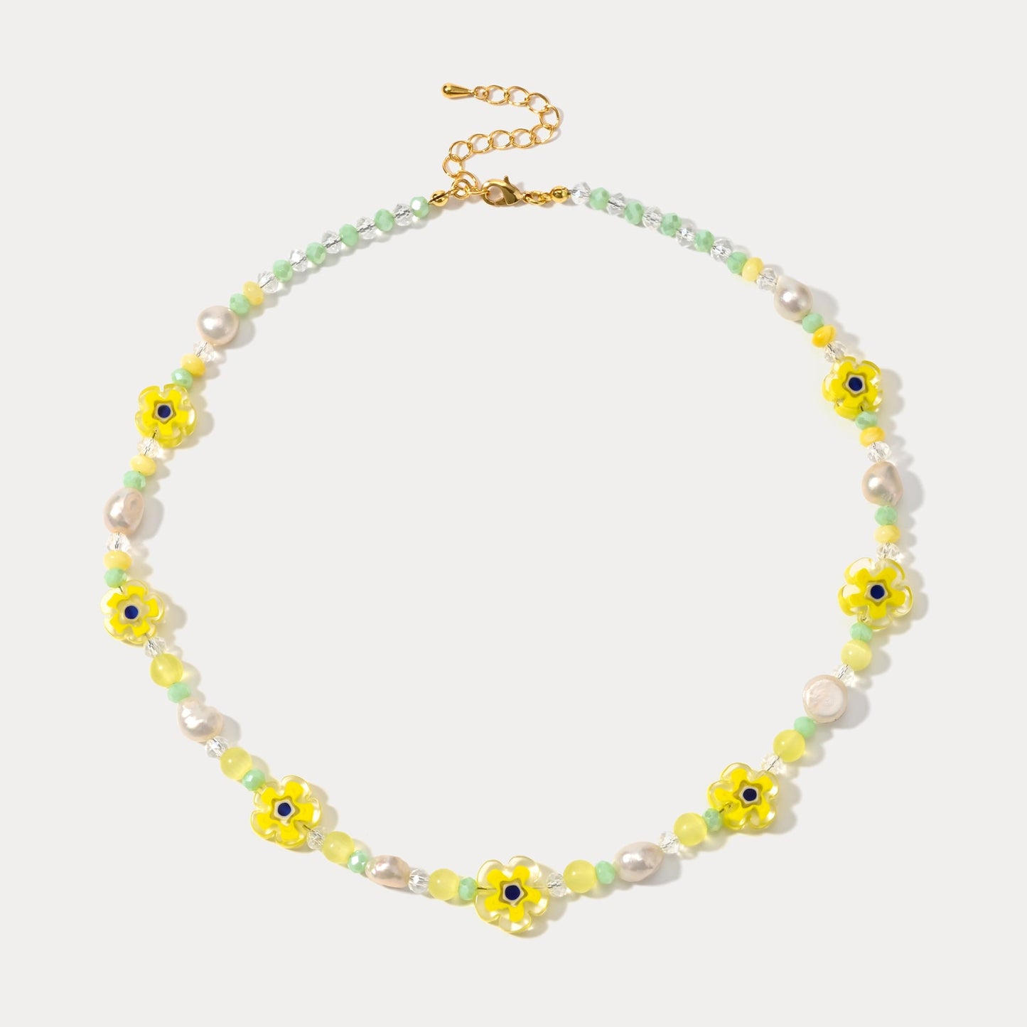 Pearl Yellow Flower Beaded Necklace