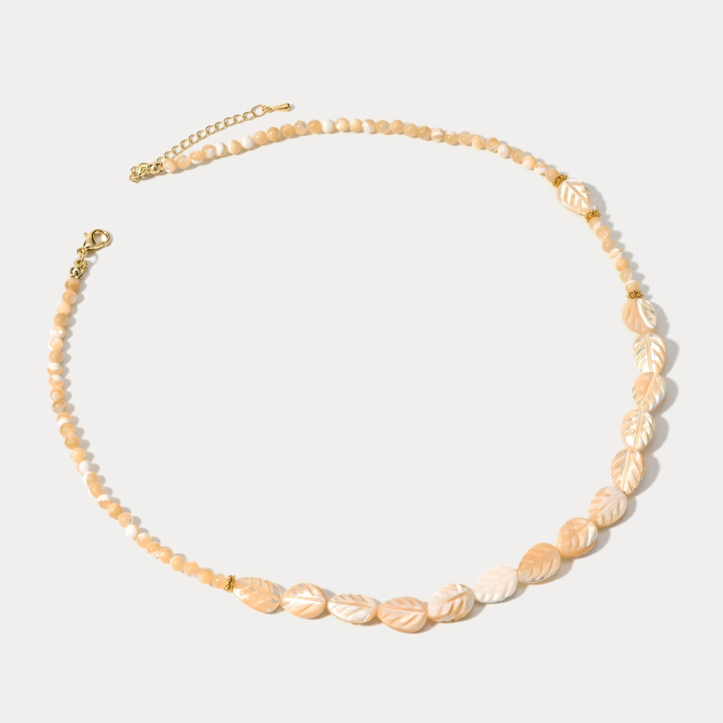 Carved Mother of Pearl Leaf Bead Necklace