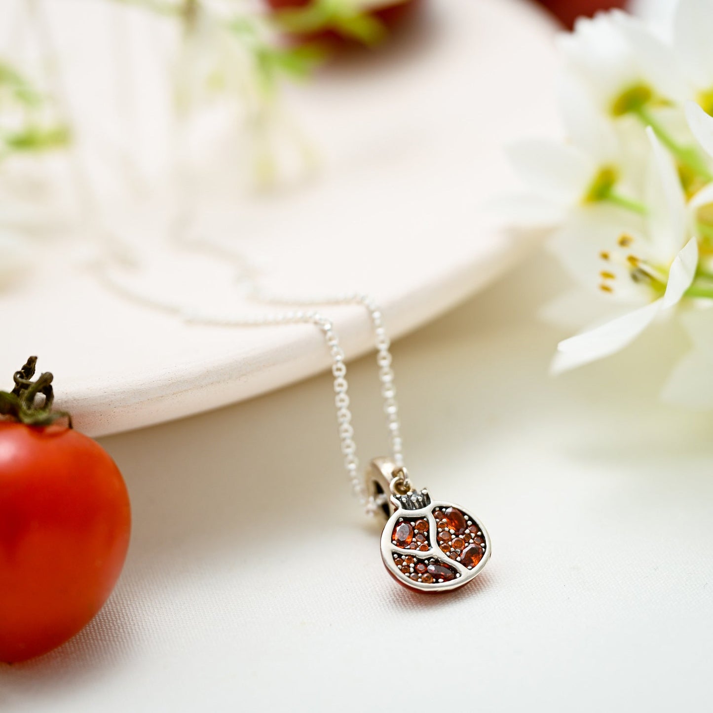 Silver Pomegranate Pendant Necklace