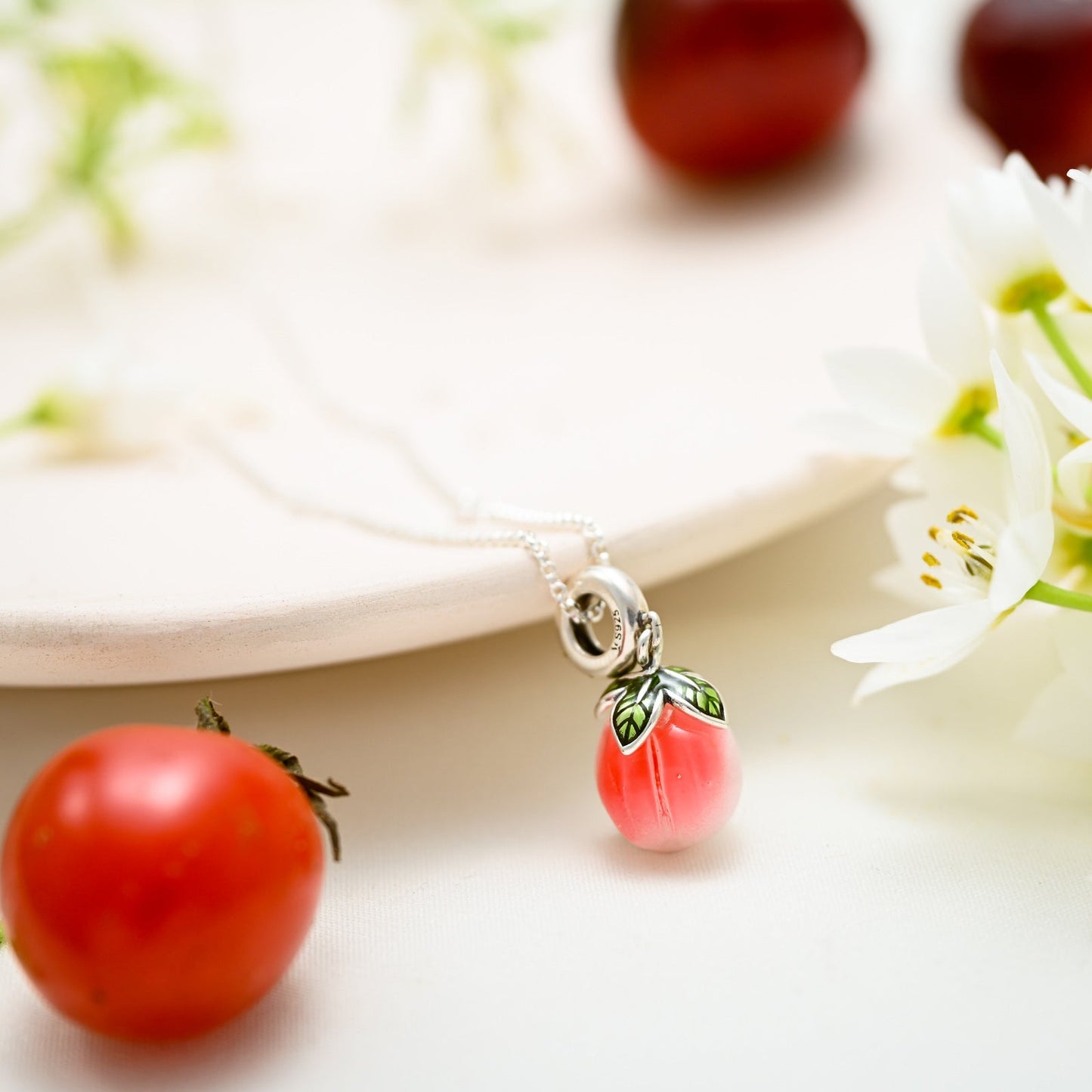 Silver Peach Pendant Necklace