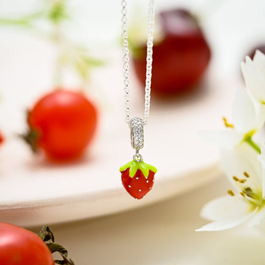 Silver Strawberry Pendant Necklace