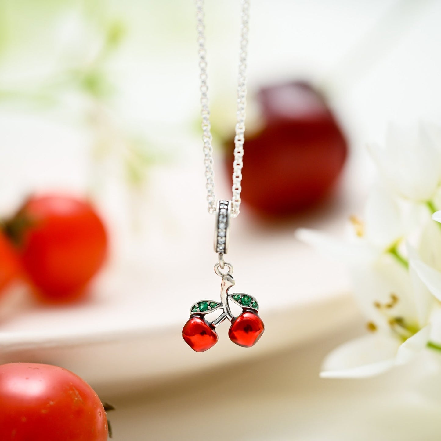 Silver Cherry Pendant Necklace