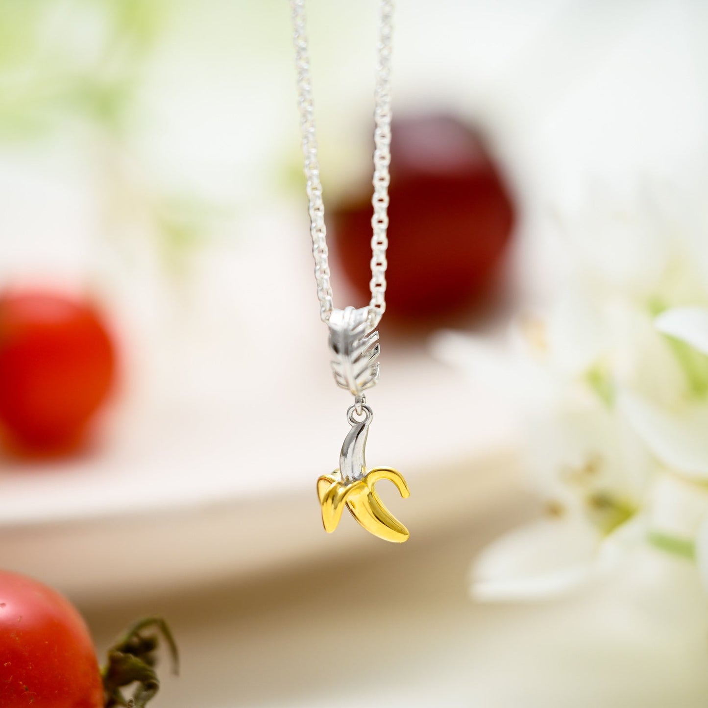Silver Banana Pendant Necklace