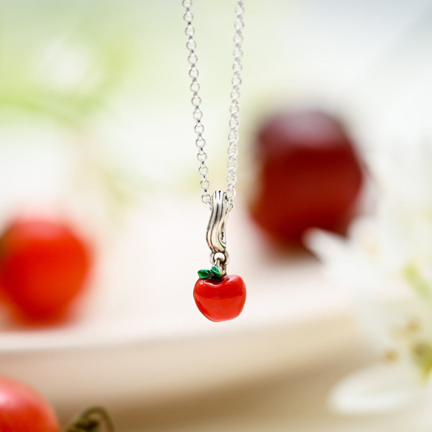 Silver Apple Pendant Necklace