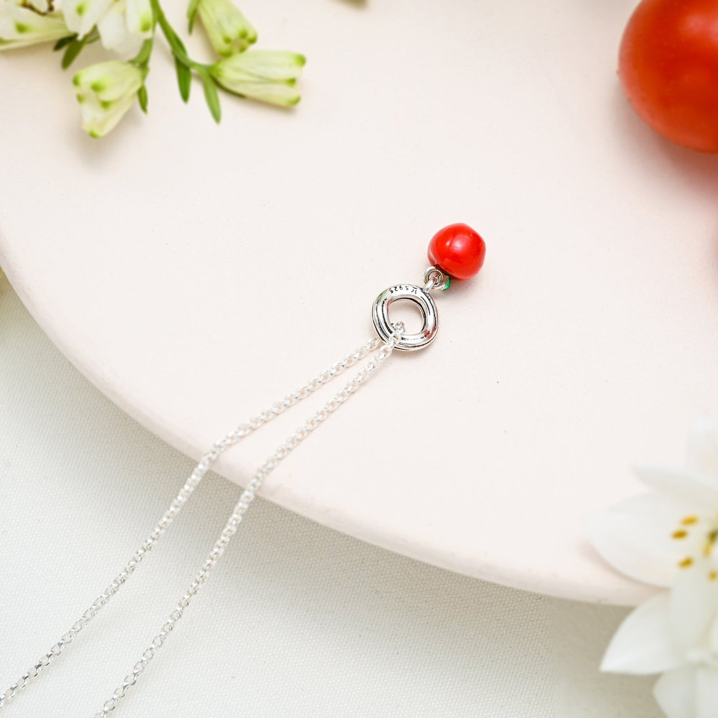 Silver Apple Pendant Necklace