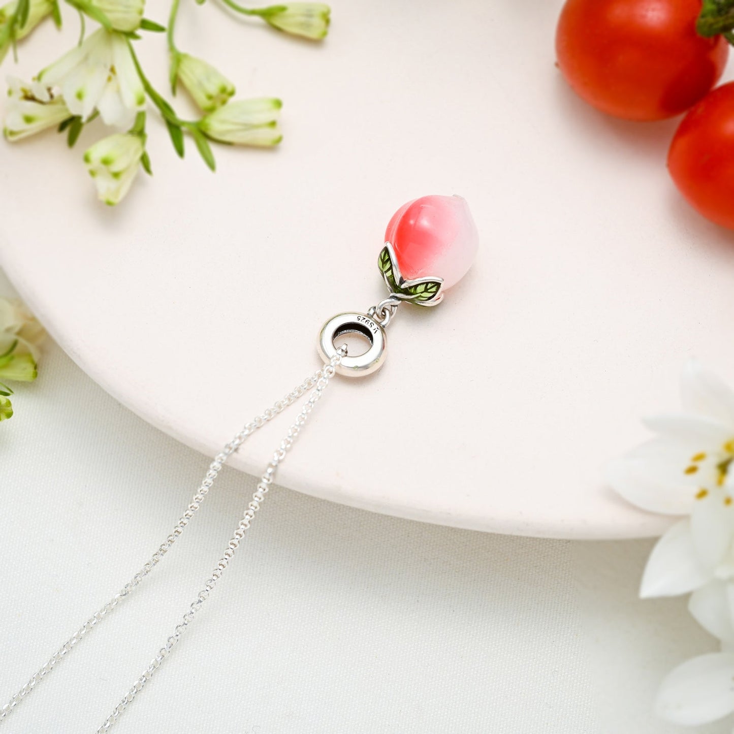 Silver Peach Pendant Necklace