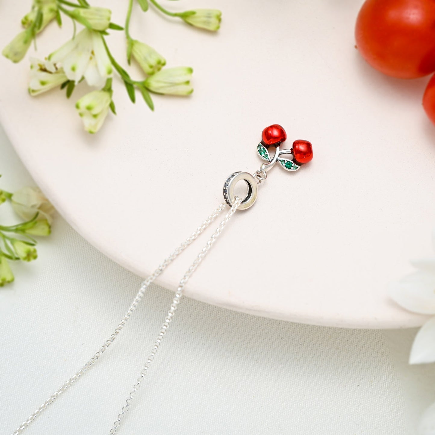 Silver Cherry Pendant Necklace