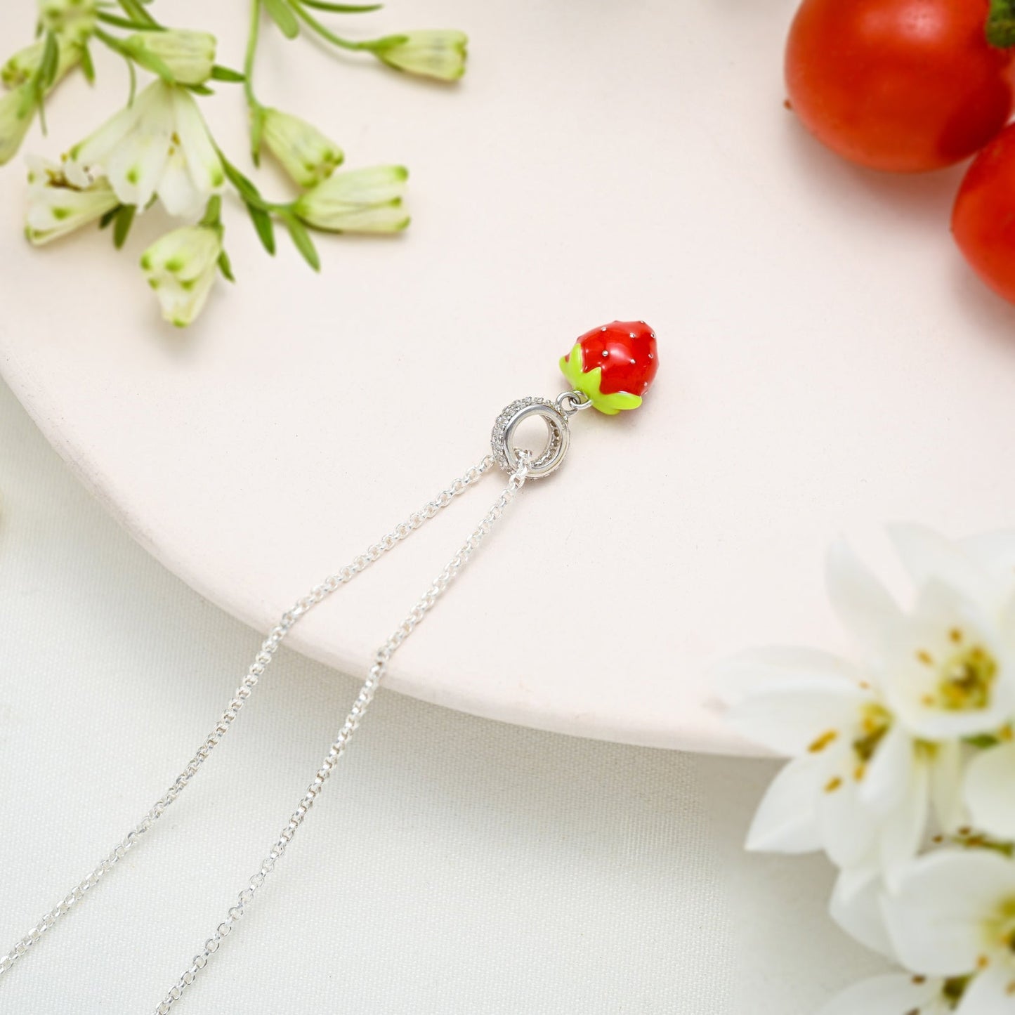 Silver Strawberry Pendant Necklace
