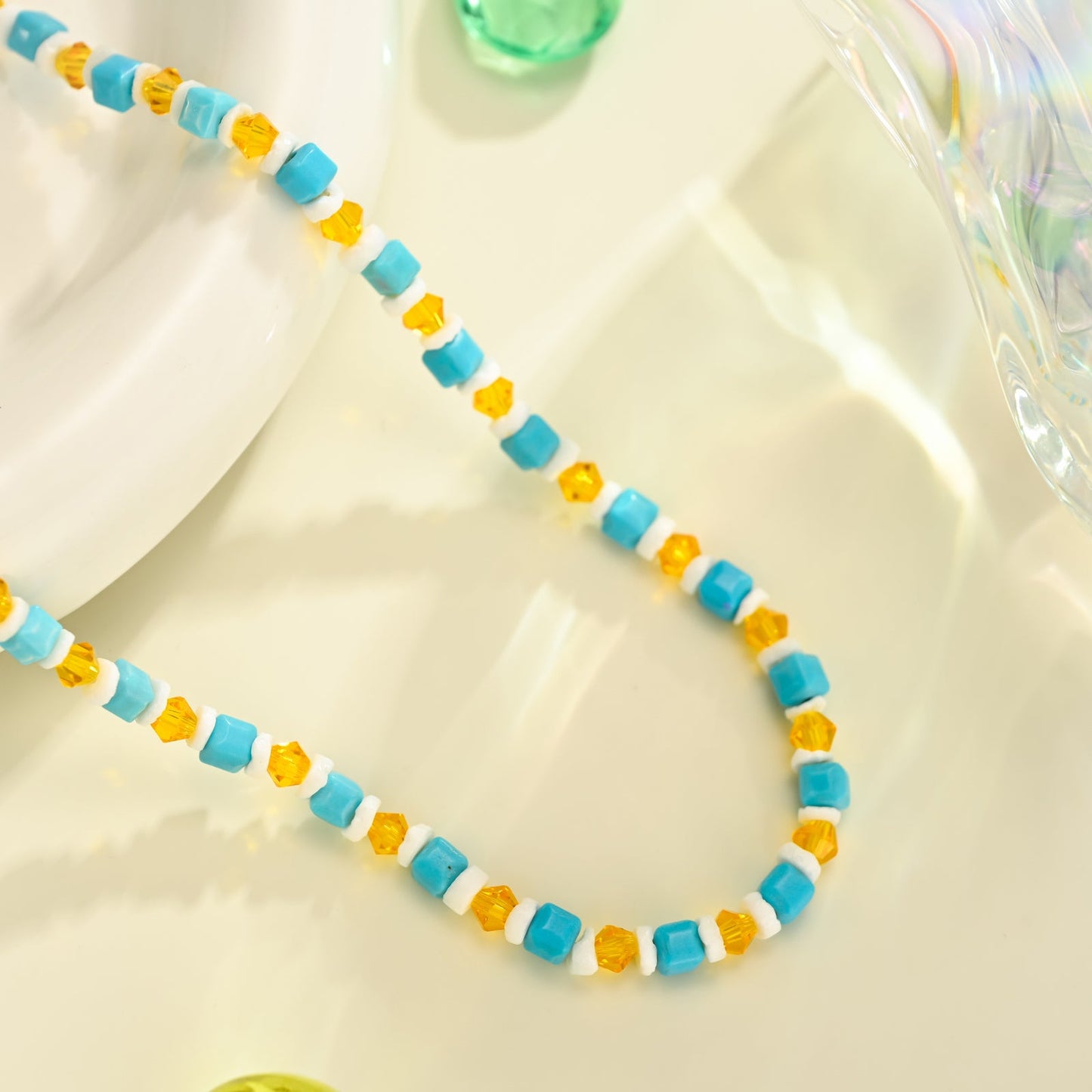 Dainty Citrine Turquoise Bead Necklace