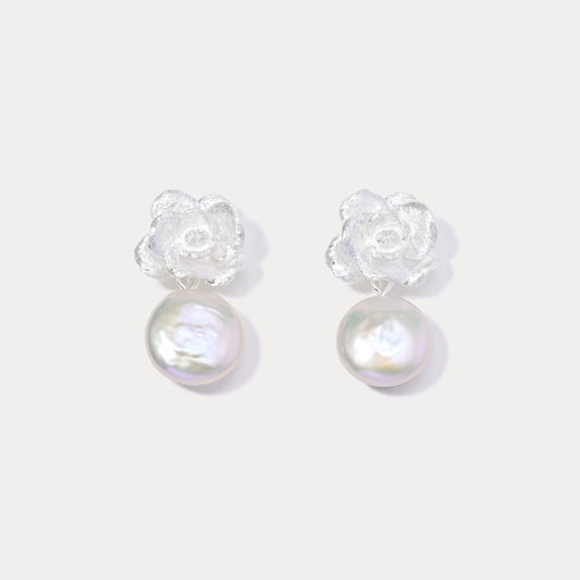 Silver Camellia Earrings