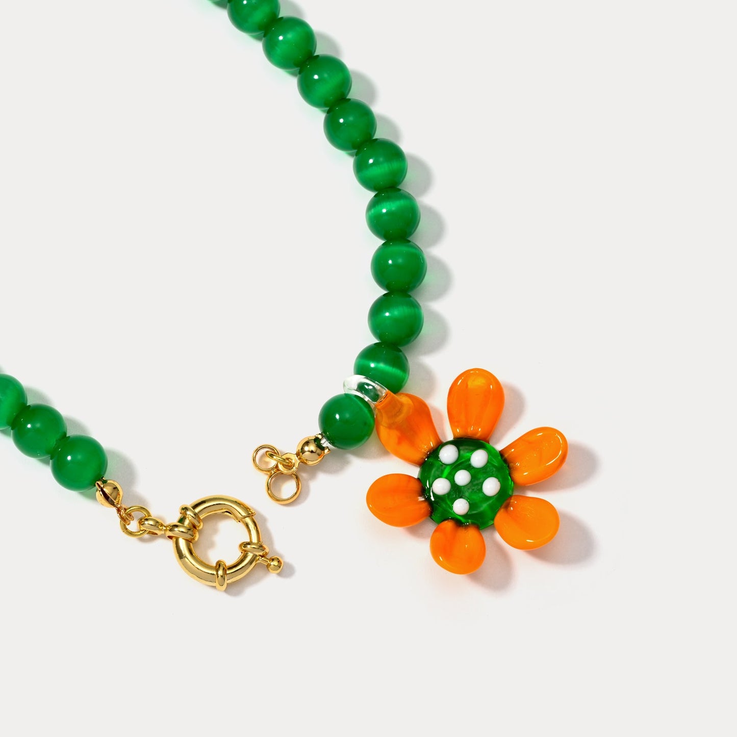 Daisy Flower Cat Eye Stone Beaded Necklace