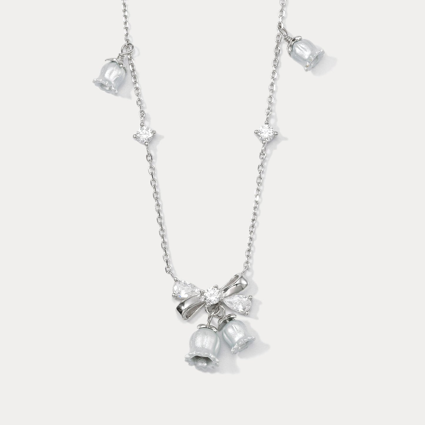 Lily Of The Valley Bow Silver Necklace