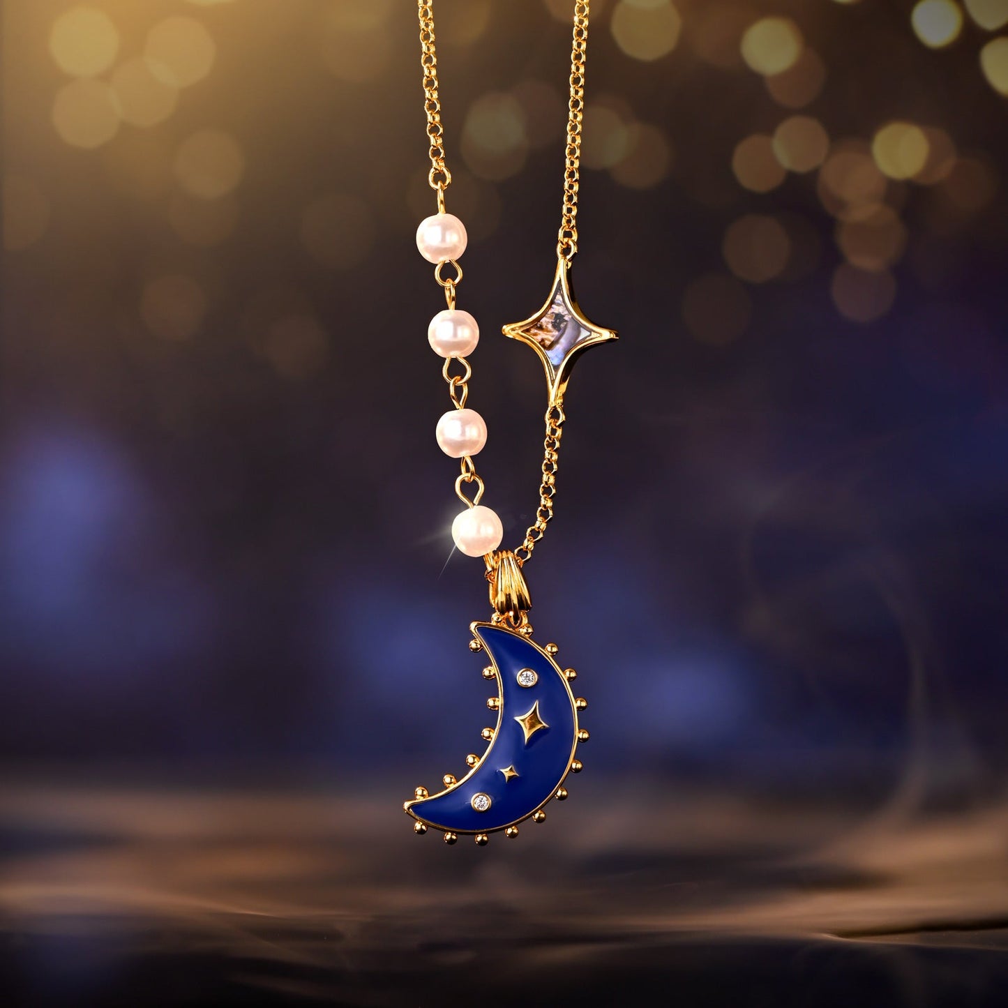 Blue Crescent Moon Necklace