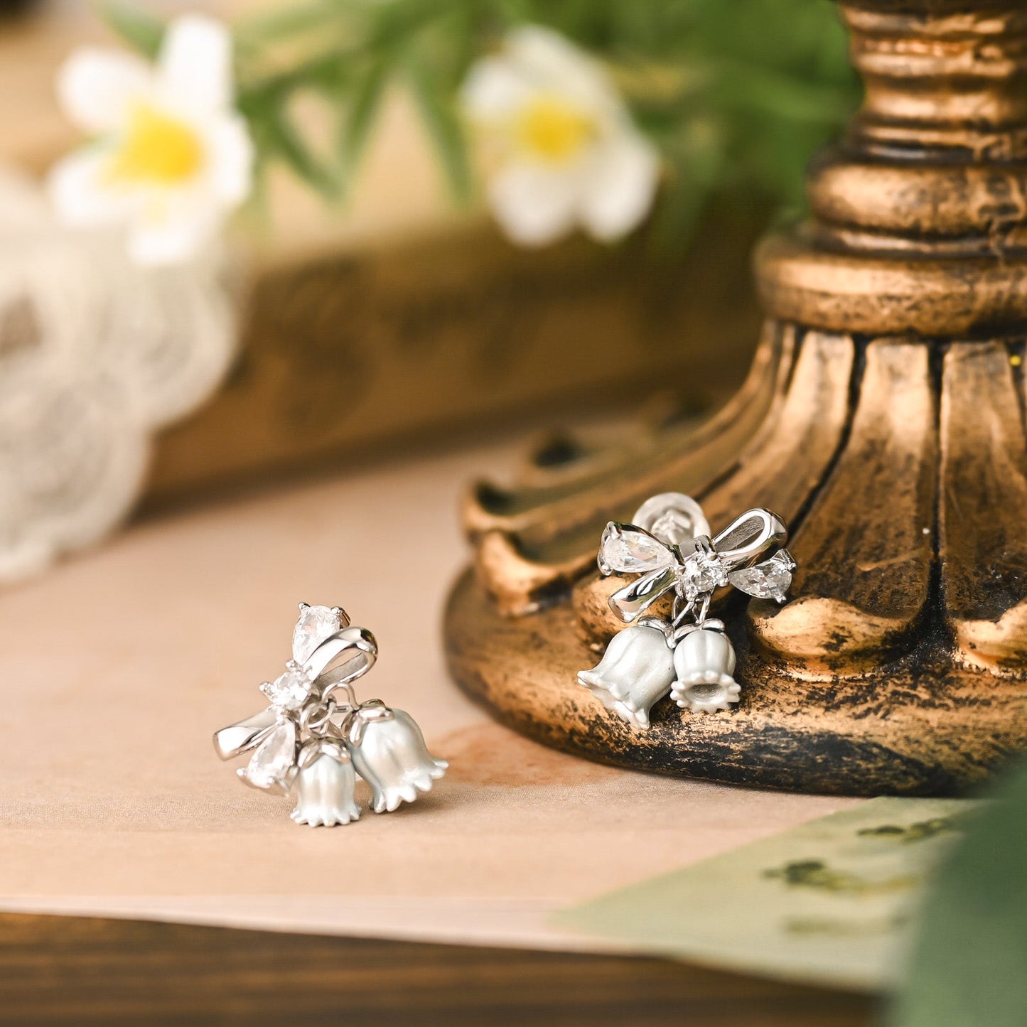 Lily Of The Valley Bow Silver Earrings