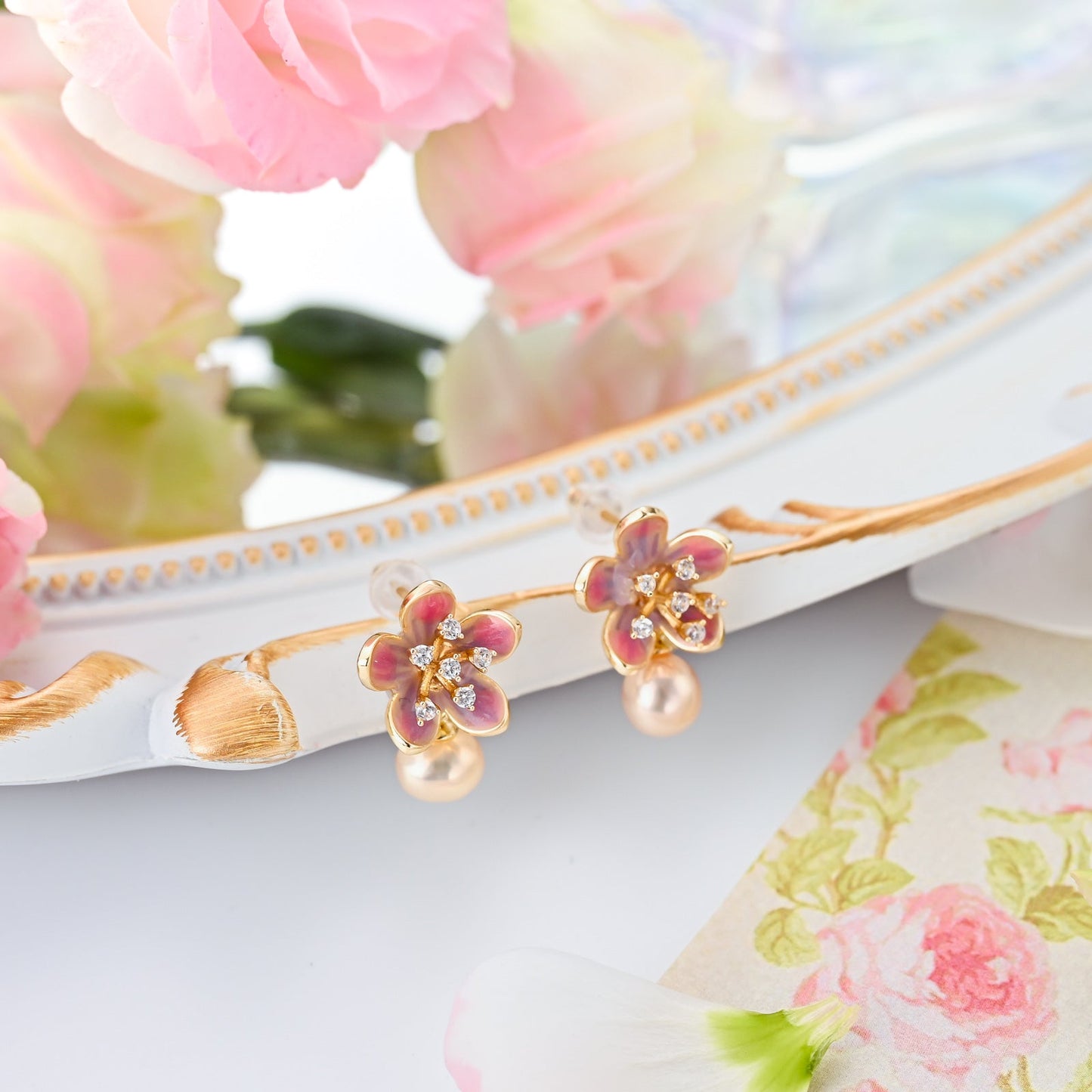 Peach Blossom Pearl Earrings