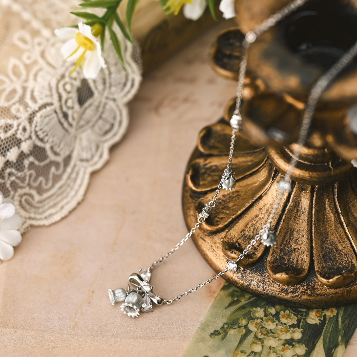 Lily Of The Valley Bow Silver Necklace