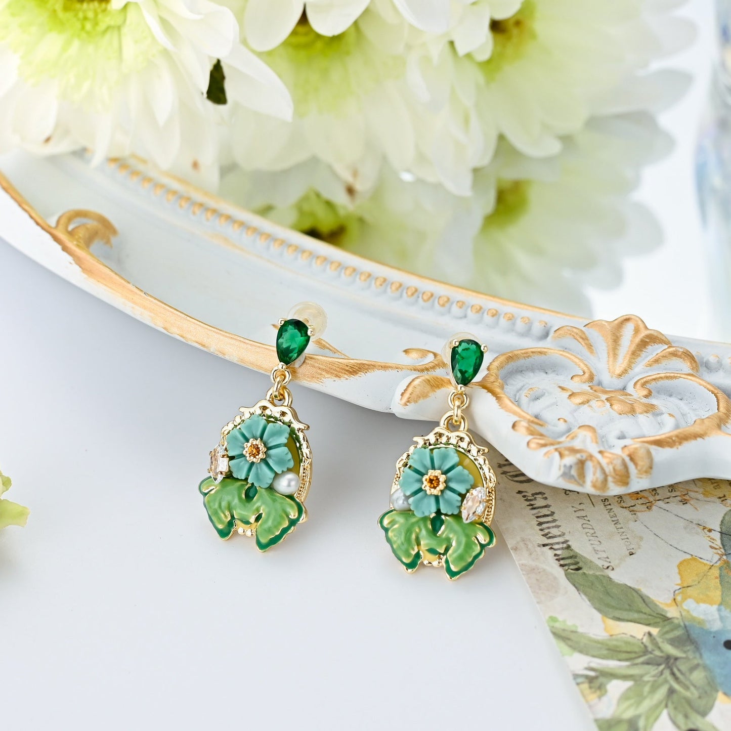 Tropical Flower Dangling Earrings