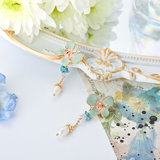 Oil Painting Flower Pearl Earrings