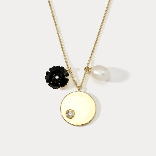 Black Flower Pearl Necklace