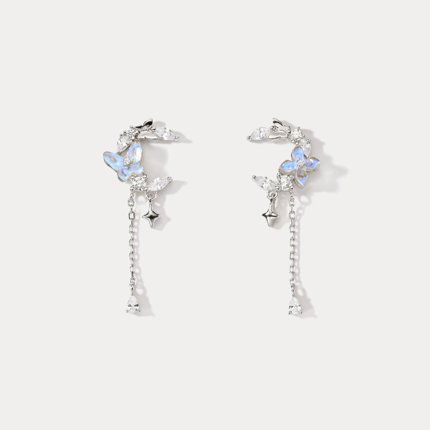 Flower and Butterfly Silver Earrings