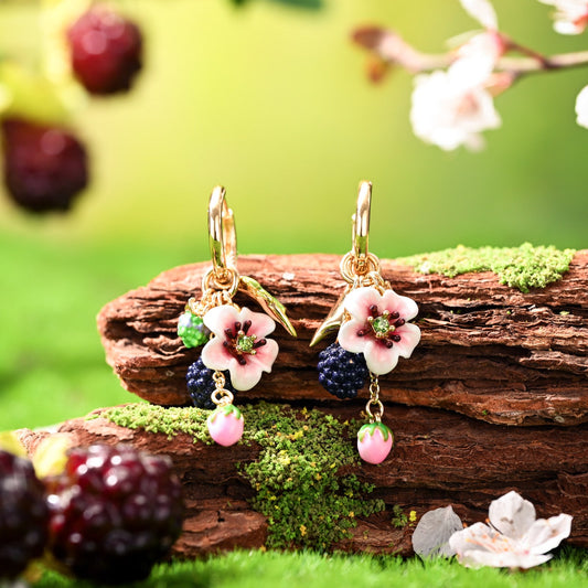 Blackberry Flower Enamel Earrings