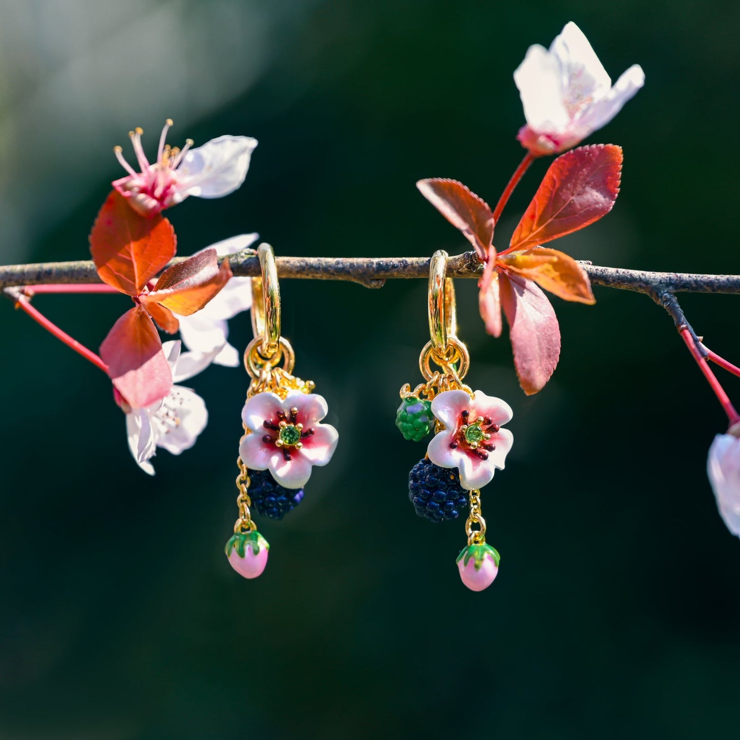 Blackberry Flower Enamel Earrings