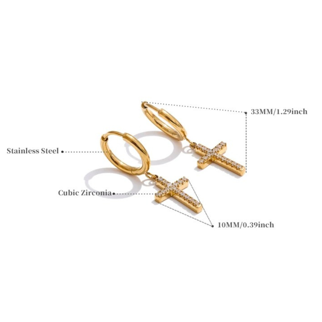 Dainty Cross Earrings Gold / Silver with Crystals