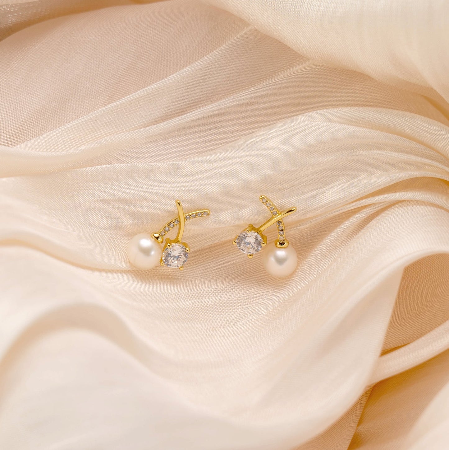 Gold Cherry Pearl Earrings