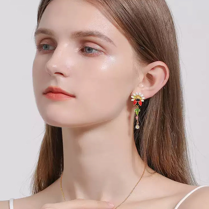 Ladybug Daisy Drop Earrings