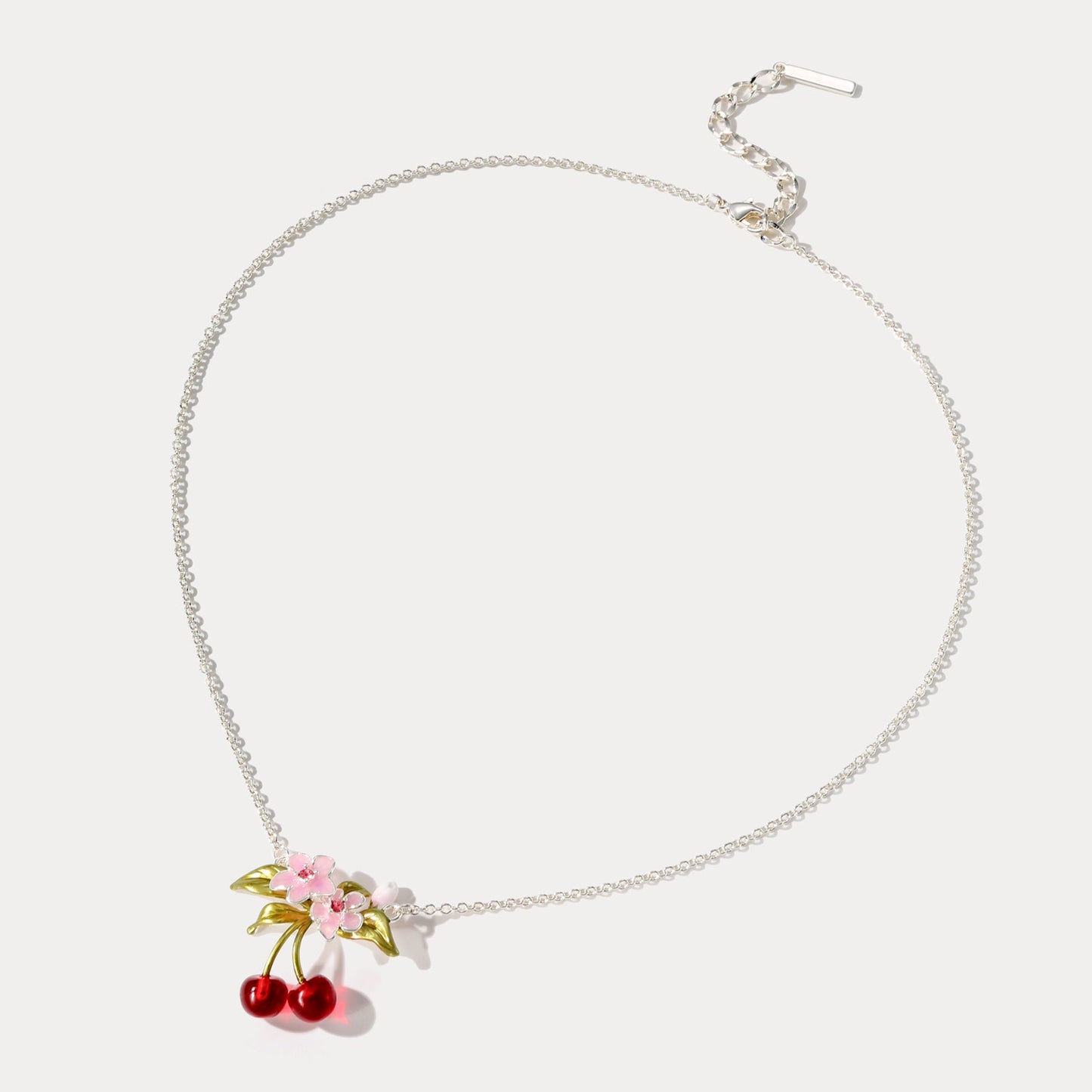 Sliver Flower Cherry Necklace