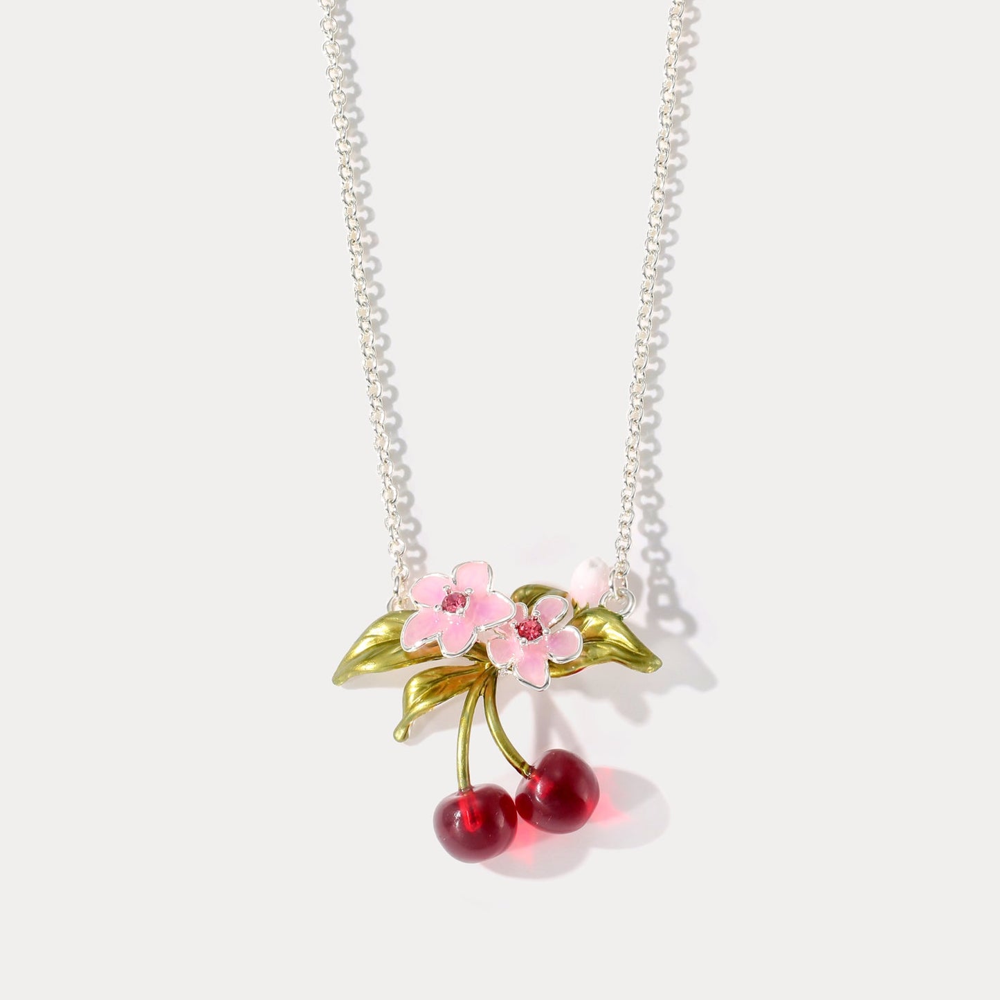 Sliver Flower Cherry Necklace