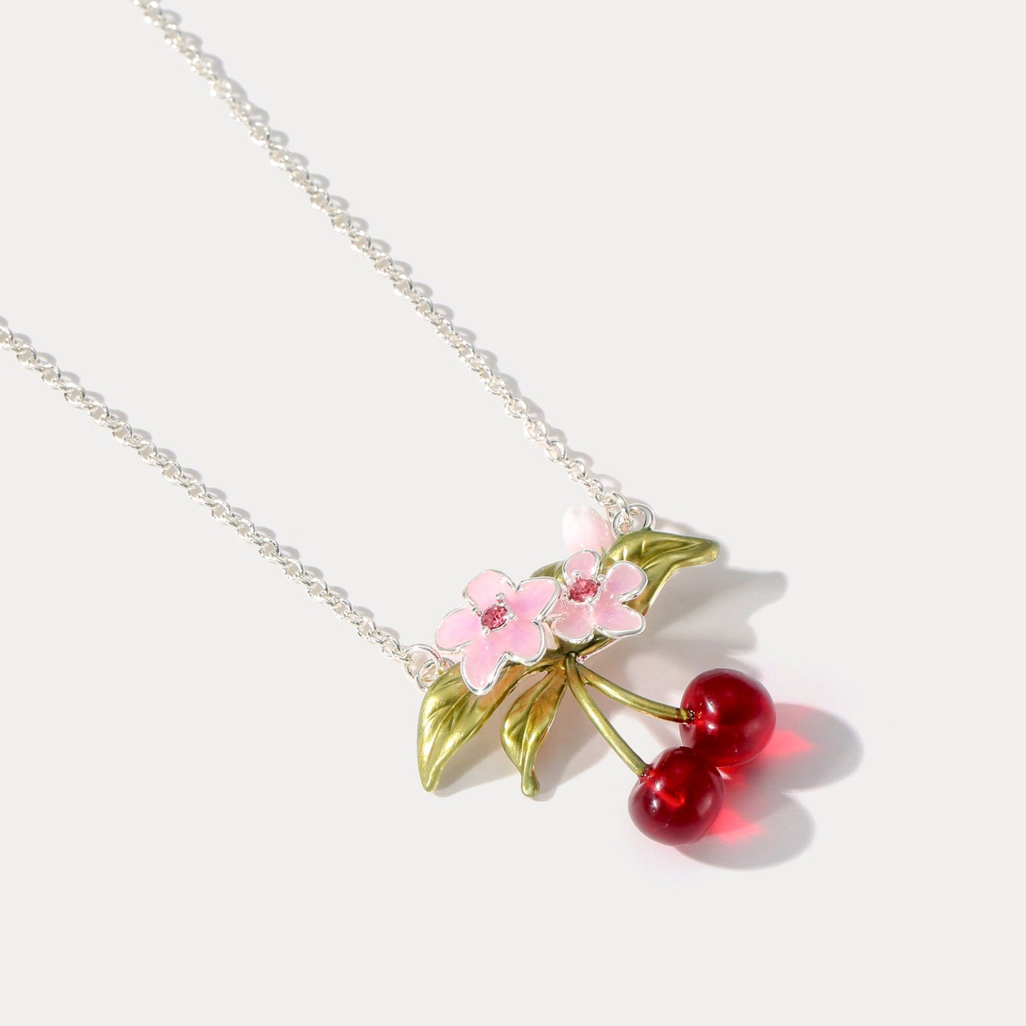 Sliver Flower Cherry Necklace
