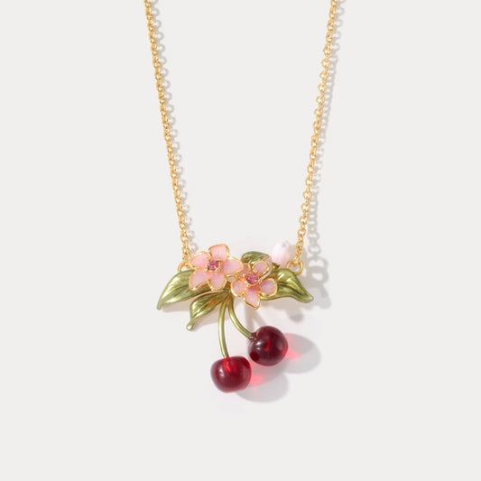 Gold Flower Cherry Necklace
