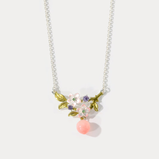 Silver Peach Flower Necklace