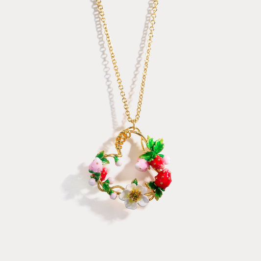 Strawberry Enamel Heart Necklace