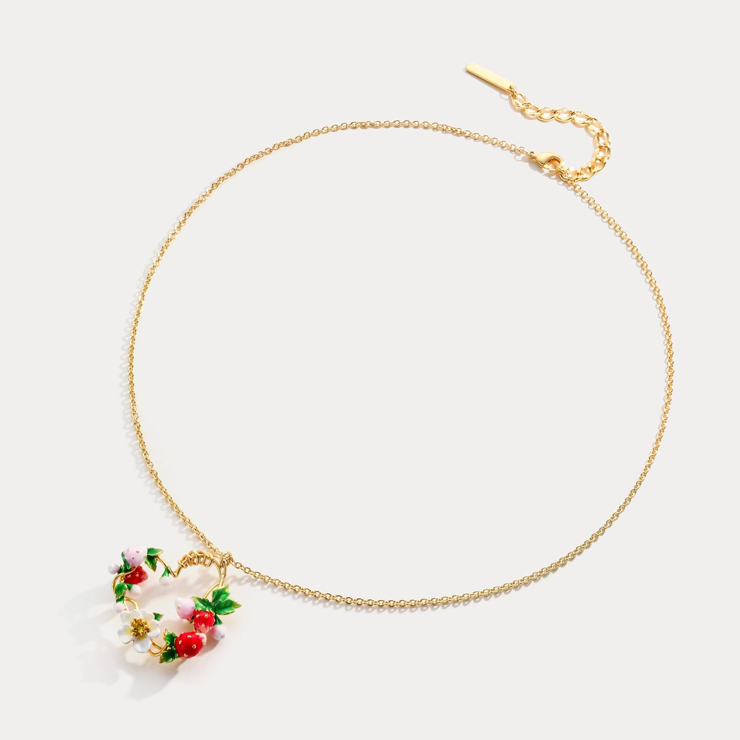 Strawberry Enamel Heart Necklace