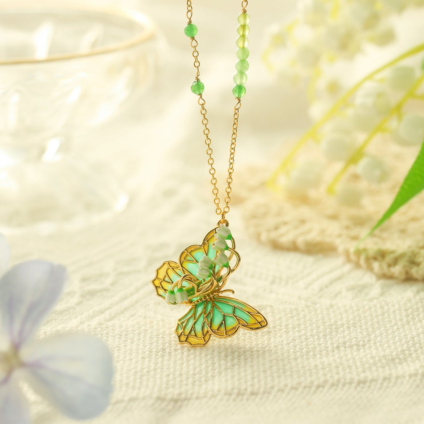 Lily of the Valley Butterfly Necklace