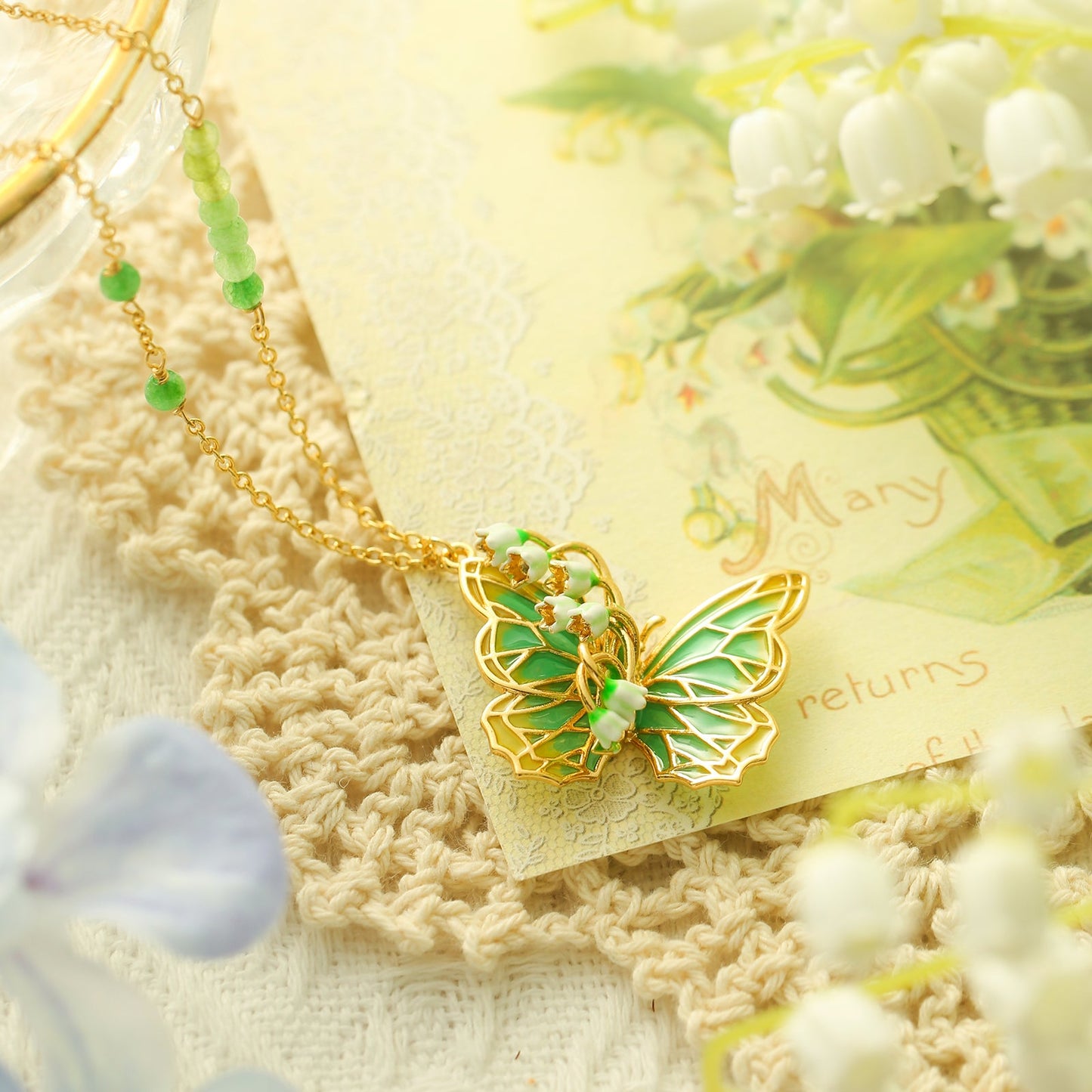 Lily of the Valley Butterfly Necklace