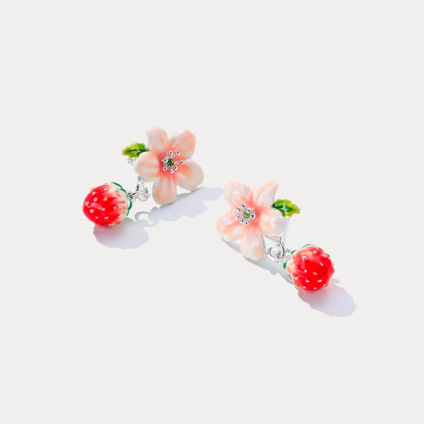 Strawberry Flower Silver Earrings