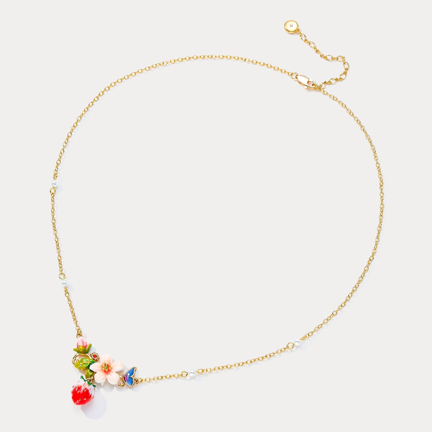 Strawberry Enamel Flower Necklace